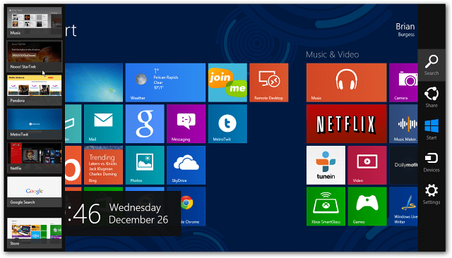 Zakažte horké rohy systému Windows 8 zobrazováním pruhů a přepínačů Charms