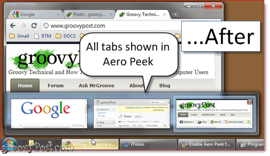 Povolte Aero Peek na všech kartách Google Chrome