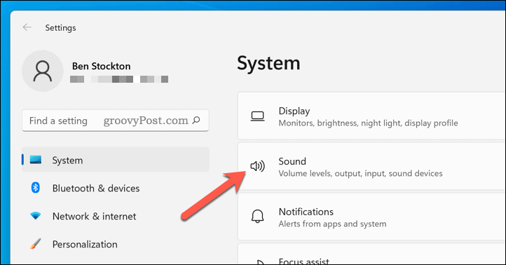 Otevřete Nastavení zvuku v systému Windows 11