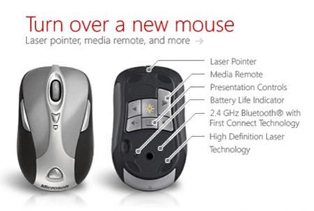 Microsoft mouse presenters laserové ukazovátka tlačítka prezentace ovládání bezdrátové
