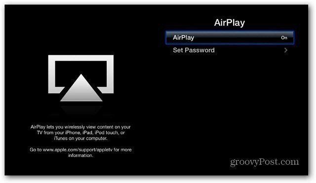 AirPlay povoleno Apple TV