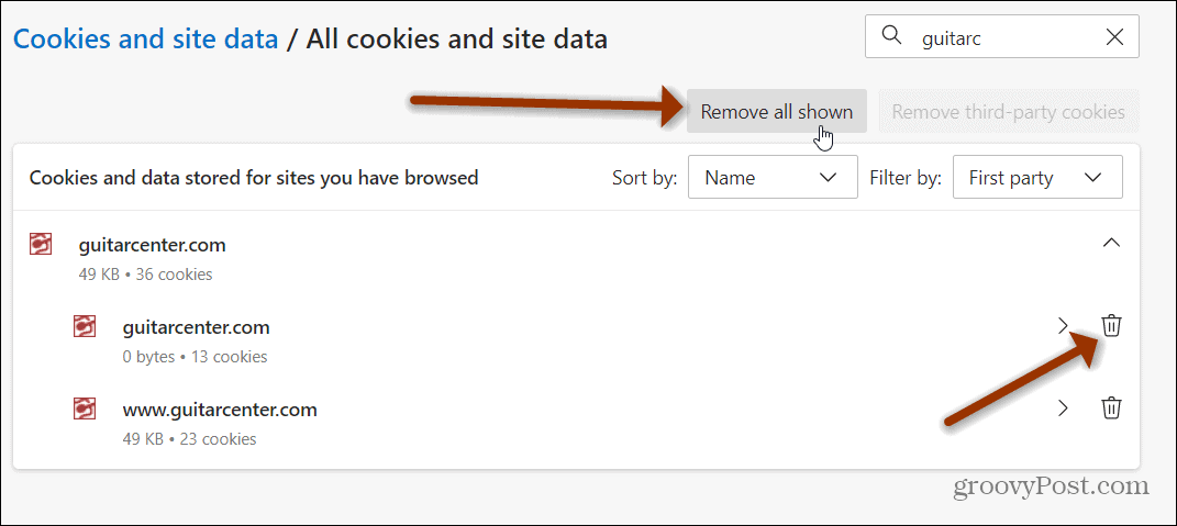 odstranit všechny zobrazené soubory cookie okraj