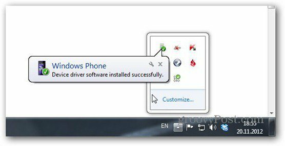 Windows Phone 8 připojen rozpoznán
