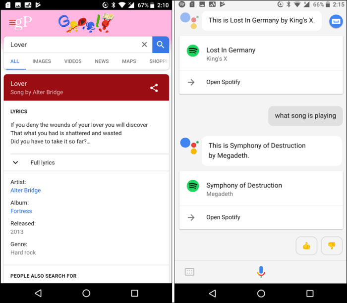 Identifikace hudby Google Assistant