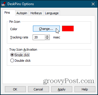Možnosti kolíků v aplikaci DeskPins