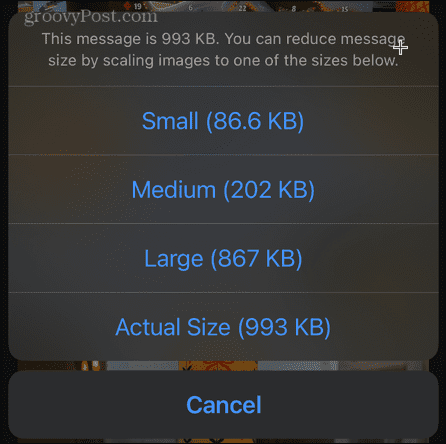 velikost obrázku emailu iphone