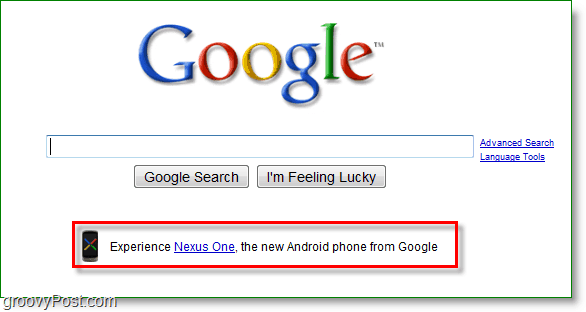 Nexus jeden je inzerován na domovské stránce Google.