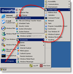 Spusťte program Defragmentace disku ze systému Windows XP