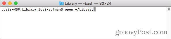 Otevřete složku Knihovna ve Finderu z Terminálu v systému Mac