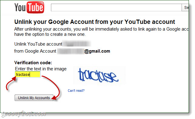 potvrďte, že chcete zrušit propojení účtů google a youtube
