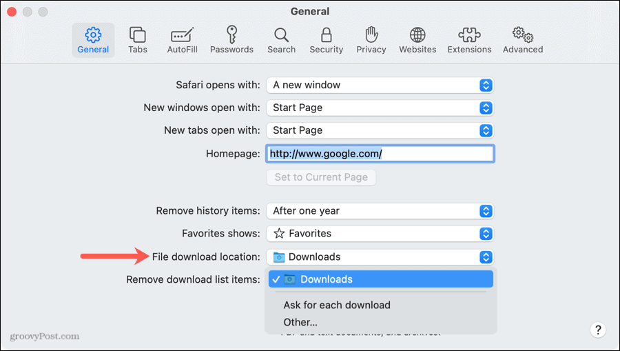 Umístění stahování souboru v Safari na Macu