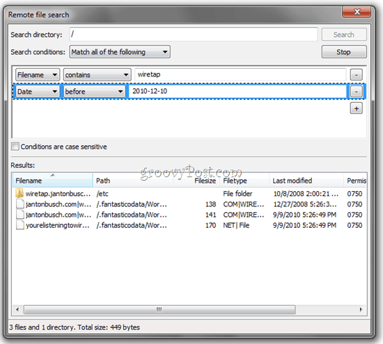 Vzdálené vyhledávání souborů FTP FileZilla