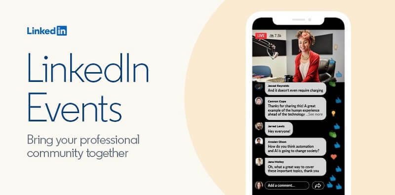 Nový nástroj LinkedIn Virtual Events, který umožňuje lidem vytvářet a vysílat video události prostřednictvím své platformy.
