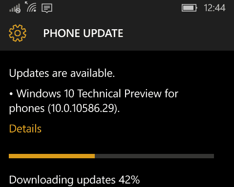 Windows 10 Mobile Build 10586.29 Vrací se pro Windows Phone