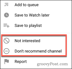 Zastavení doporučení YouTube nebo doporučení kanálu