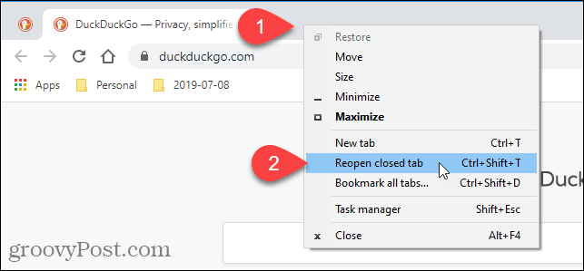 V prohlížeči Chrome vyberte Znovu otevřít uzavřenou kartu