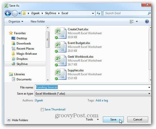 Uložte dokument Excel do SkyDrive