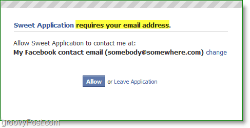 Snímek obrazovky spamu na Facebooku - vyžaduje vaši e-mailovou adresu