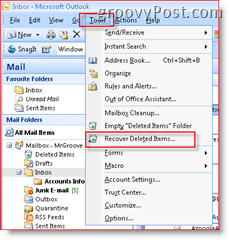 Zobrazení funkce Obnovit odstraněné položky ve složce Doručená pošta aplikace Outlook