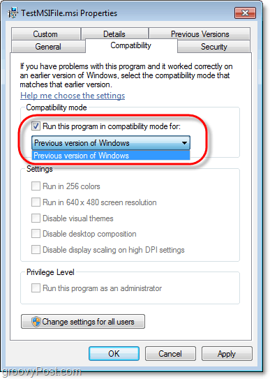 jak zobrazit informace o kompatibilitě pro soubor Windows 7 msi