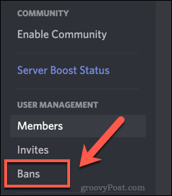 Nabídka Discord Settings Bans