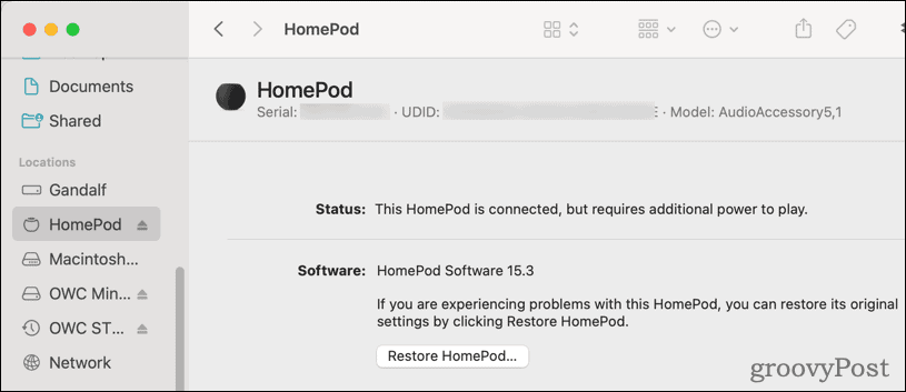 Obnovte HomePod z macOS