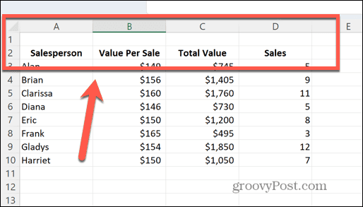 excel nový řádek