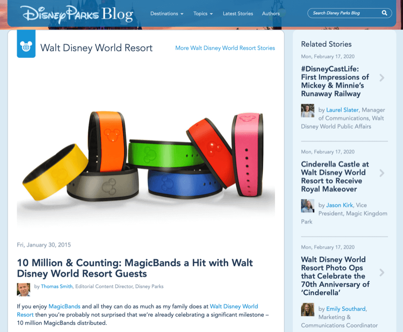 Článek Disney MagicBand z blogu Disney