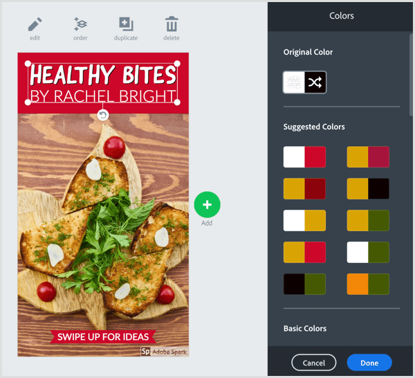 Změňte barvu textu v aplikaci Adobe Spark Post.