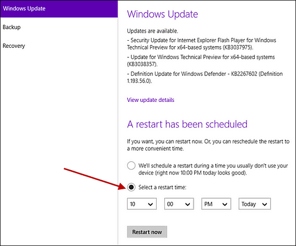 Naplánujte restartování systému Windows Update ve Windows 10