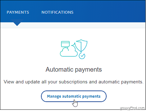 PayPal Klikněte na Spravovat automatické platby