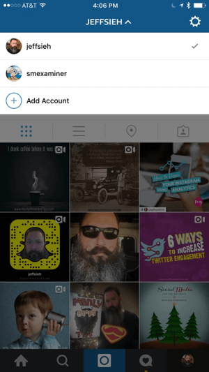 přepínání účtů instagramu