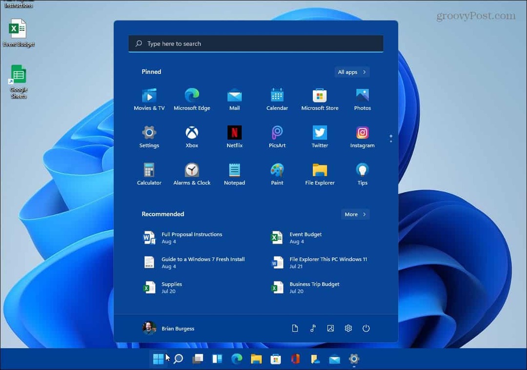 příklad změny hlavního panelu barevného spuštění Windows 11