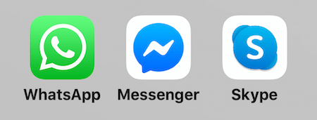 ikony pro WhatsApp, Facebook Messenger a Skype