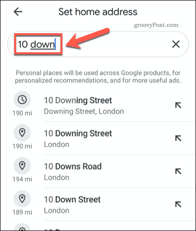 Hledání adresy domů v mobilních Mapách Google