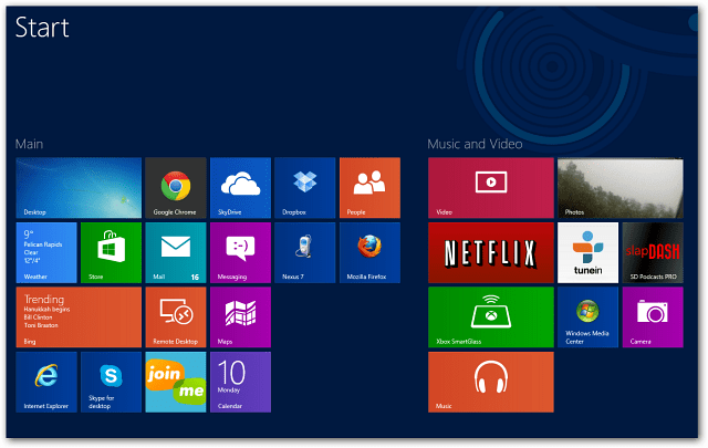 Čtyři řádky aplikace Windows 8