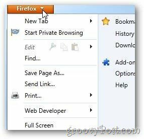 Otevřené možnosti Firefox Arrow