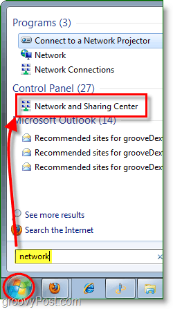 přístup k centru sítě a sdílení v systému Windows 7