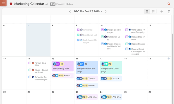 Příklad kalendáře CoSchedule.