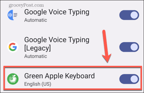 Android zapněte klávesnici zeleného jablka