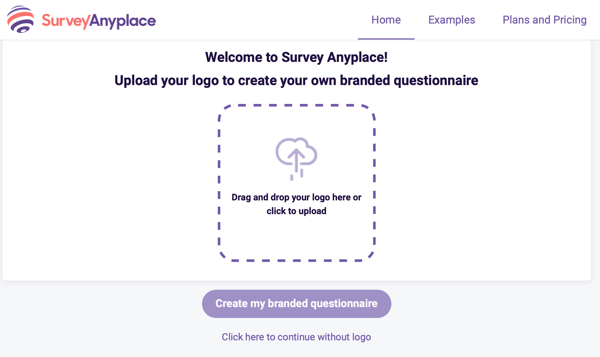 Vítejte v průzkumu Anyplace a nahrání loga pro značkový dotazník.