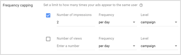 Nastavení omezení frekvence pro kampaň Google AdWords.