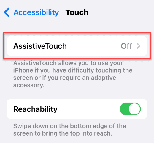 asistenční dotyková možnost nastavení iphone
