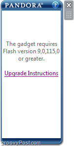 flash chyba pandora gadget Windows 7