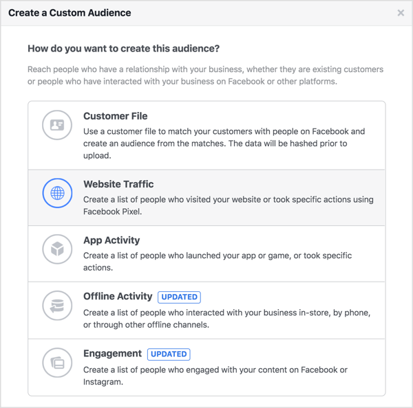 Vytvořte si vlastní publikum na Facebooku na základě provozu na vašem webu.