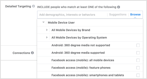 Facebooková reklama cílená na uživatele mobilního zařízení