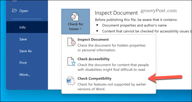 Zkontrolujte kompatibilitu dokumentů ve Wordu