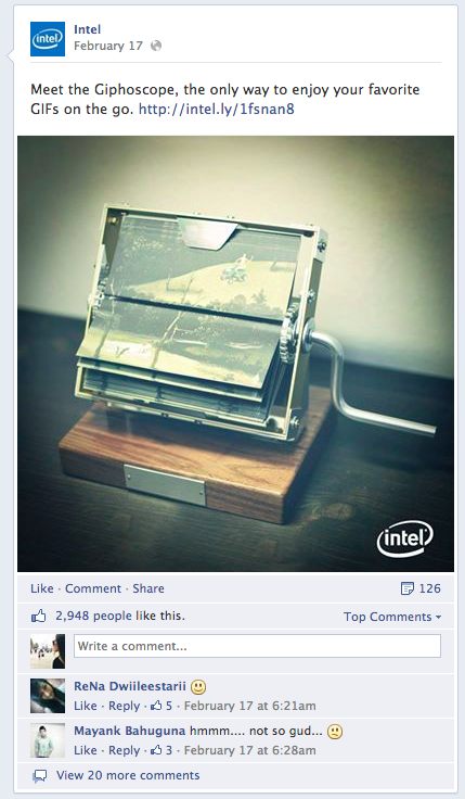 Intel post na facebooku