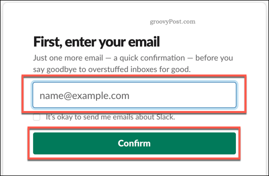 Poskytnutí e-mailu k vytvoření účtu Slack