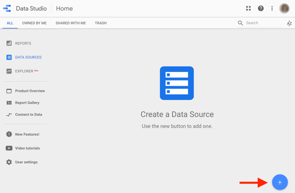 Použijte Google Data Studio k analýze svých reklam na Facebooku, krok 1, možnost vytvoření zdroje dat v Google Data Studio